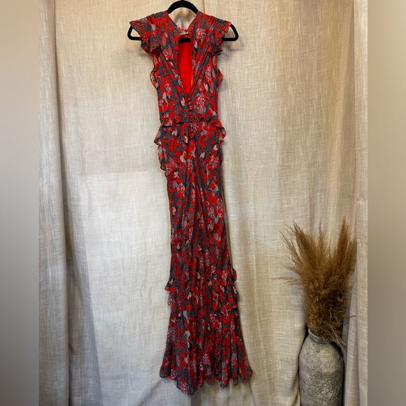 SALONI Tamara B Maxi Dress Gown in Ruby Jungle Monkey Size US 2 - Picture 8 of 13